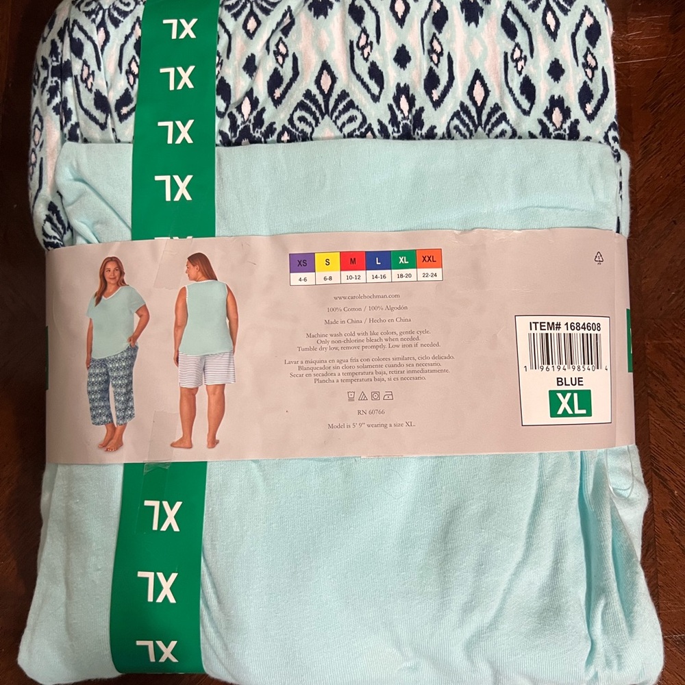 Midnight by Carole Hochman Aqua and Patterned Pajama Set